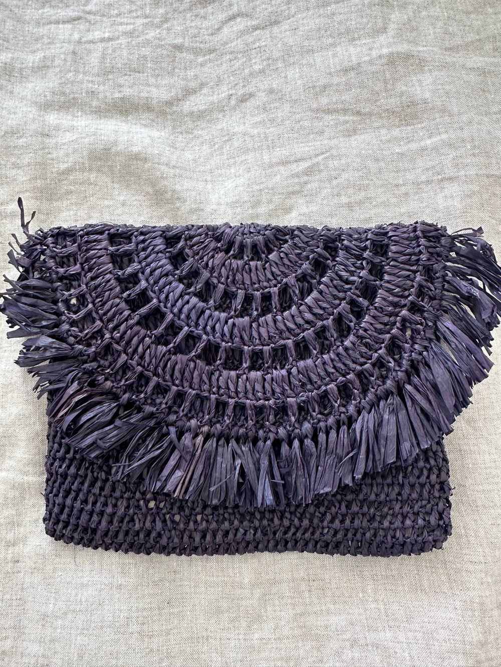 Woven Fringe Fold-Over Clutch - navy from Mar Y Sol